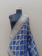 Royal Blue Shade Handwoven Khaddi Chiffon Rai Dana Bandhani Dupatta