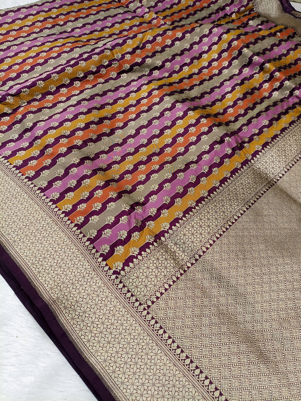 Deep Purple Shade Handwoven Kataan Silk Rangkaat Banarasi