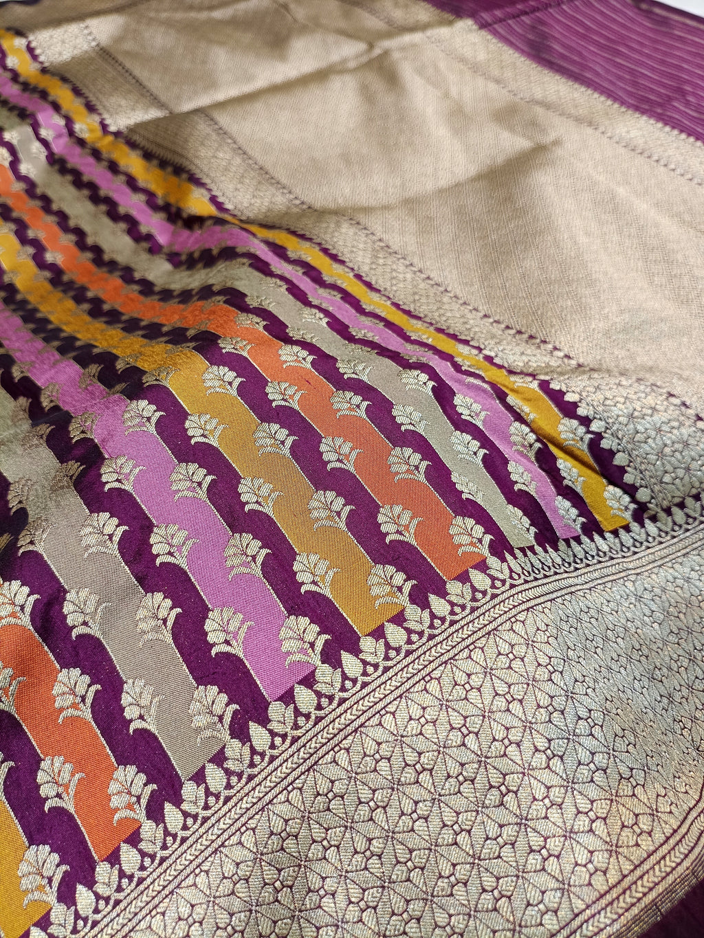 Deep Purple Shade Handwoven Kataan Silk Rangkaat Banarasi