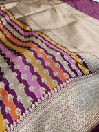 Deep Purple Shade Handwoven Kataan Silk Rangkaat Banarasi