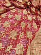 Bridal Red Shade Handwoven Khaddi Chiffon Rai Dana Bandhani Dupatta