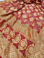 Bridal Red Shade Handwoven Khaddi Chiffon Rai Dana Bandhani Dupatta
