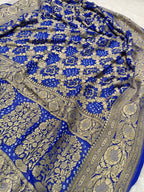 Royal Blue Shade Handwoven Khaddi Chiffon Rai Dana Bandhani Dupatta