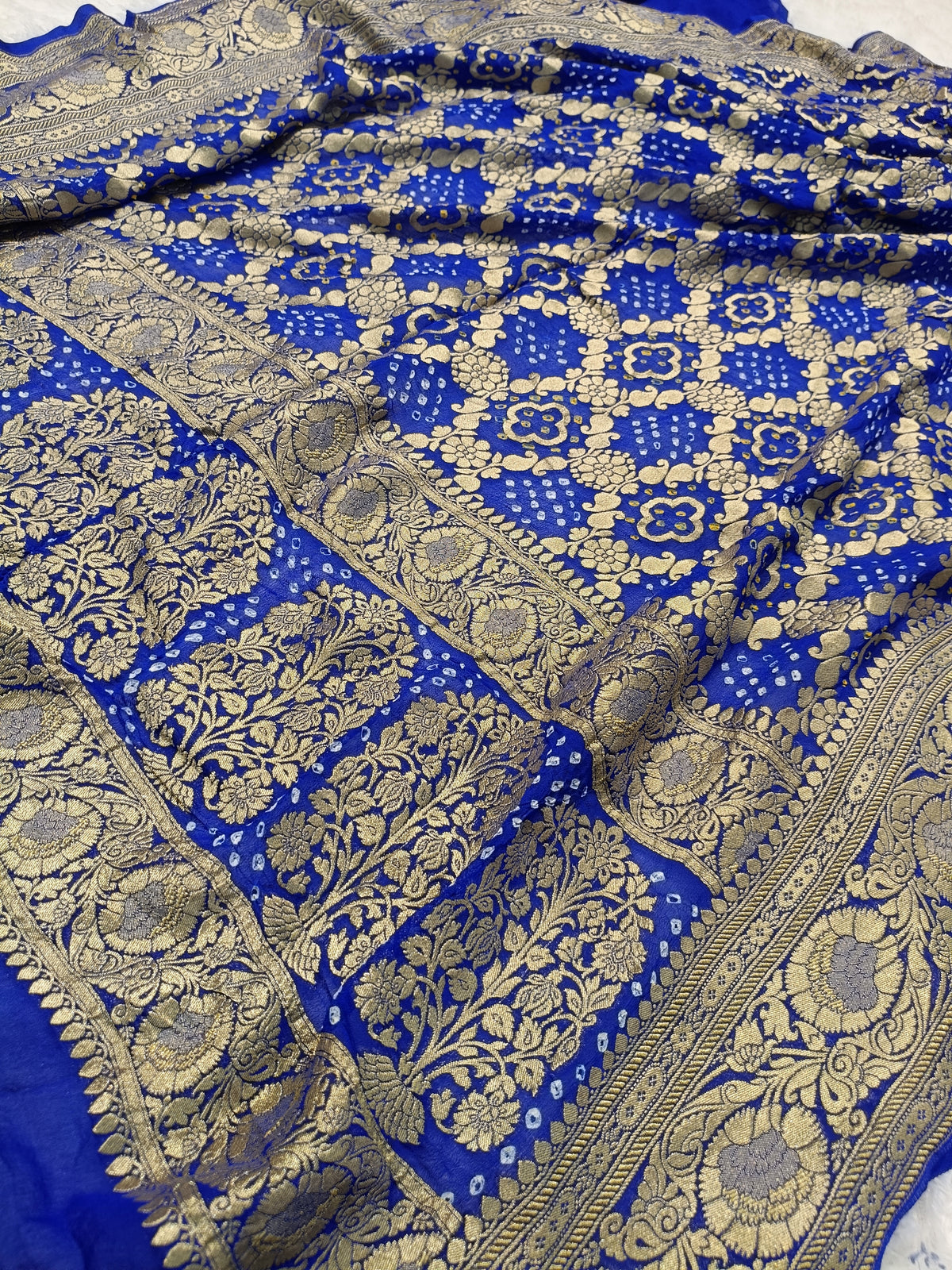 Royal Blue Shade Handwoven Khaddi Chiffon Rai Dana Bandhani Dupatta