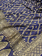Deep Blue Shade Handwoven Khaddi Chiffon Rai Dana Bandhani Dupatta