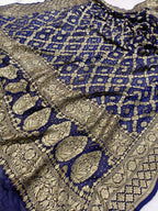 Deep Blue Shade Handwoven Khaddi Chiffon Rai Dana Bandhani Dupatta