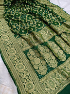 Forest Green Shade Handwoven Khaddi Chiffon Rai Dana Bandhani Dupatta