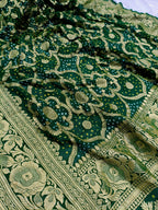 Forest Green Shade Handwoven Khaddi Chiffon Rai Dana Bandhani Dupatta
