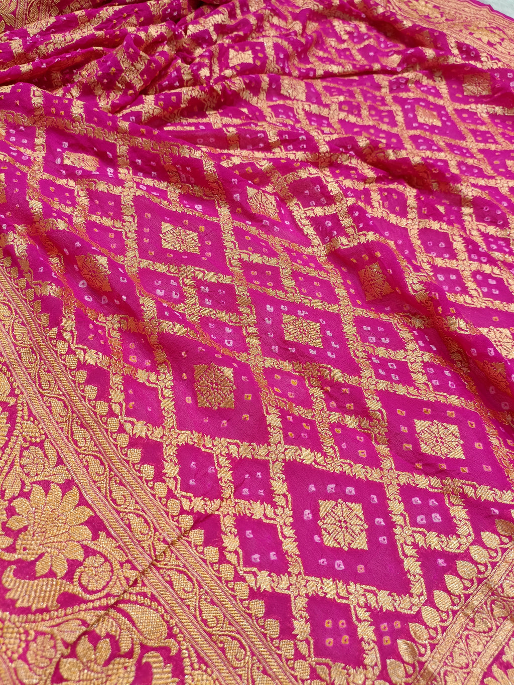 Pink Shade Handwoven Khaddi Chiffon Rai Dana Bandhani Dupatta