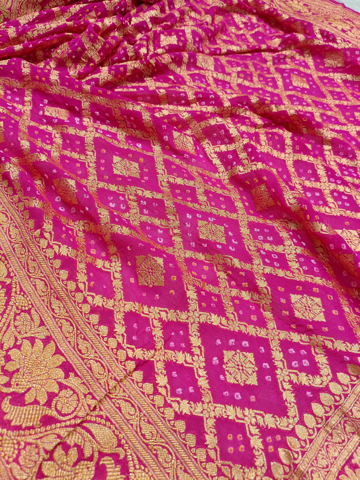 Pink Shade Handwoven Khaddi Chiffon Rai Dana Bandhani Dupatta