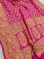 Pink Shade Handwoven Khaddi Chiffon Rai Dana Bandhani Dupatta