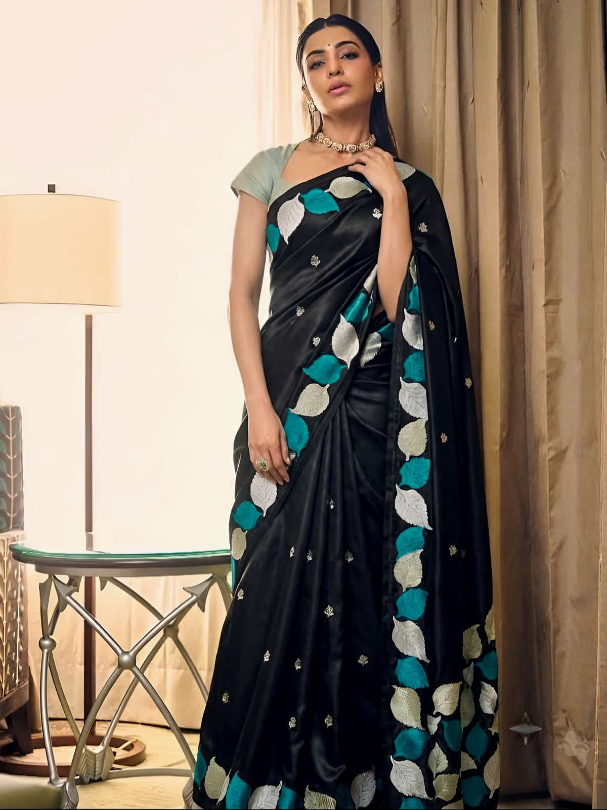 Black Shade Handwoven Kataan Mashru Silk Saree