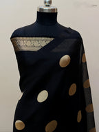Black Shade Handwoven Water Zari Reshmi Kora Silk Saree