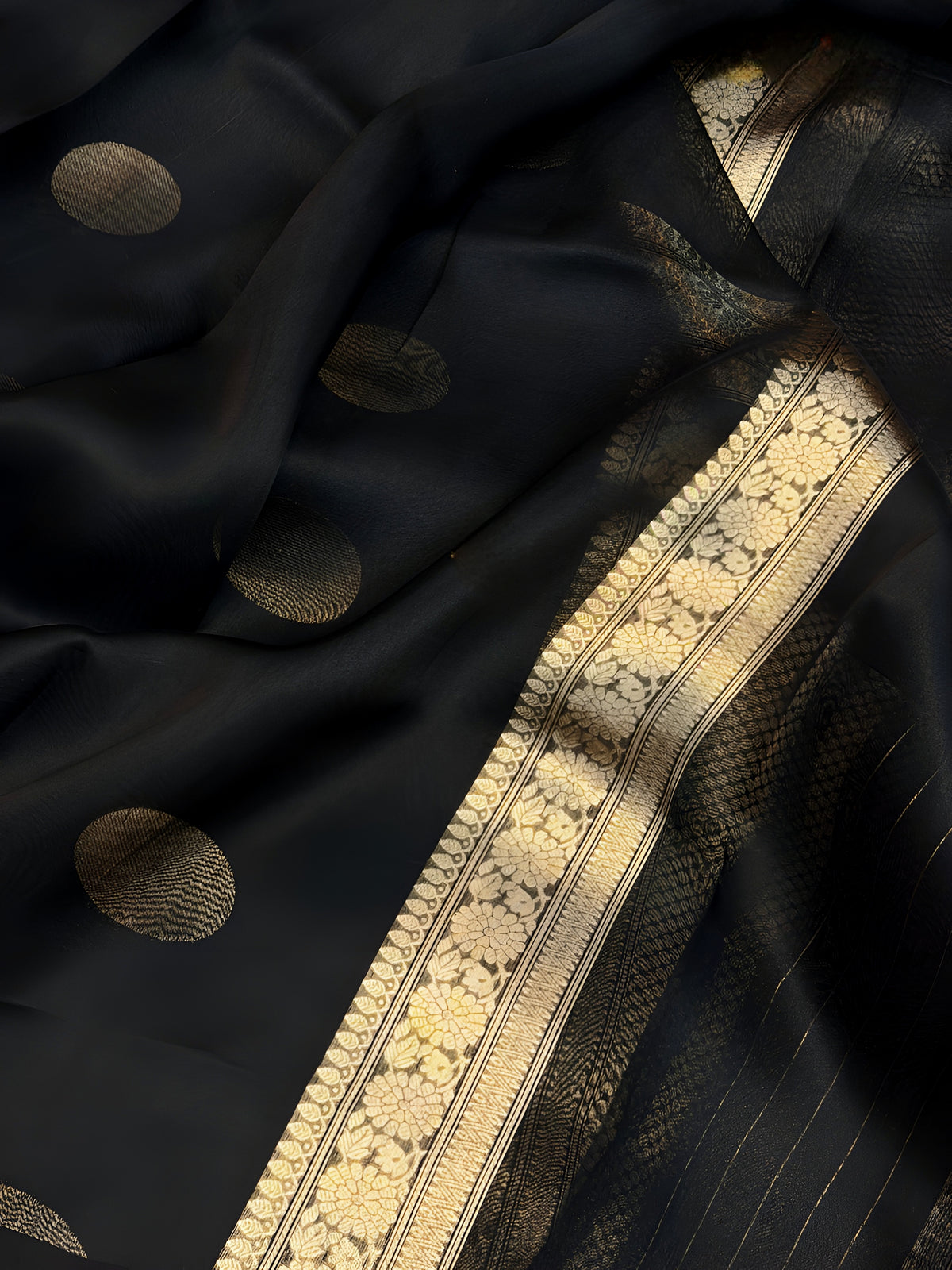 Black Shade Handwoven Water Zari Reshmi Kora Silk Saree