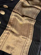 Black Shade Handwoven Water Zari Reshmi Kora Silk Saree