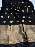 Black Shade Handwoven Water Zari Reshmi Kora Silk Saree