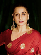 Vidya Balan Ma'am Inspired Red Shade Handwoven Water Zari Weaving Reshmi Kora Silk Saree