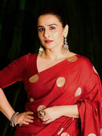 Vidya Balan Ma'am Inspired Red Shade Handwoven Water Zari Weaving Reshmi Kora Silk Saree
