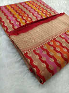 Bridal Red Shade Handwoven Kataan Silk Rangkaat Banarasi
