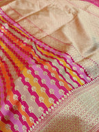 Bridal Rani Pink Shade Handwoven Kataan Silk Rangkaat Banarasi