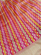 Bridal Rani Pink Shade Handwoven Kataan Silk Rangkaat Banarasi