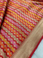 Bridal Red Shade Handwoven Kataan Silk Rangkaat Banarasi
