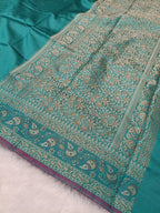 Sea Green Shade Paper Silk Pashmina Border & Anchal Banarasi