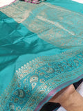 Sea Green Shade Paper Silk Pashmina Border & Anchal Banarasi