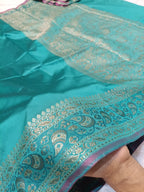 Sea Green Shade Paper Silk Pashmina Border & Anchal Banarasi