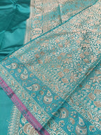 Sea Green Shade Paper Silk Pashmina Border & Anchal Banarasi