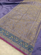 Lavender Purple Shade Paper Silk Pashmina Border & Anchal Banarasi