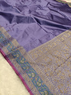Lavender Purple Shade Paper Silk Pashmina Border & Anchal Banarasi