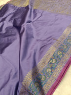 Lavender Purple Shade Paper Silk Pashmina Border & Anchal Banarasi