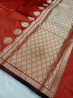 Wine Red Shade Paper Silk Border & Anchal Banarasi