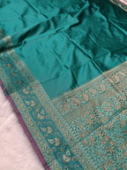 Sea Green Shade Paper Silk Pashmina Border & Anchal Banarasi