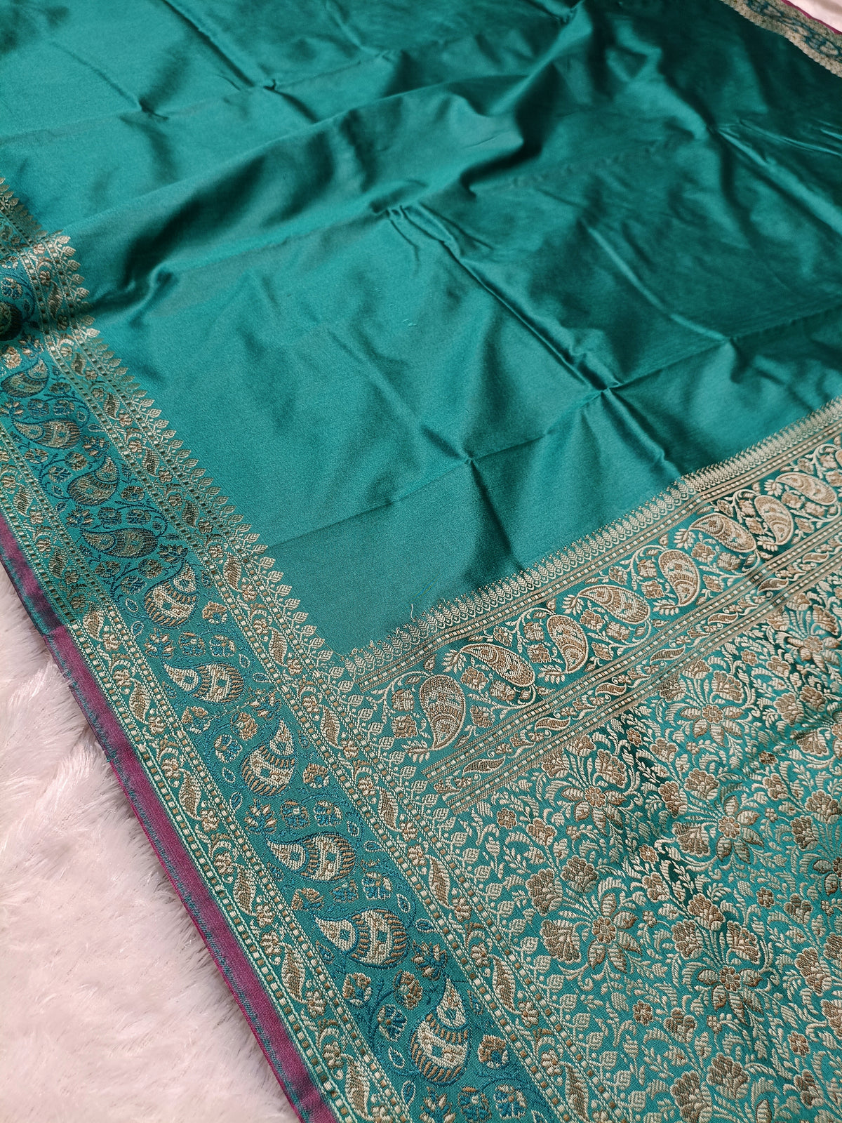 Sea Green Shade Paper Silk Pashmina Border & Anchal Banarasi