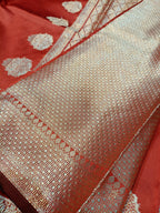 Wine Red Shade Paper Silk Border & Anchal Banarasi