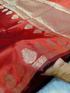 Wine Red Shade Paper Silk Border & Anchal Banarasi