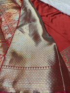 Red Shade Paper Silk Border & Anchal Banarasi