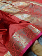 Red Shade Paper Silk Border & Anchal Banarasi
