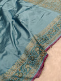 Aqua Blue Shade Paper Silk Pashmina Border & Anchal Banarasi