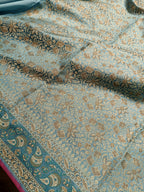Aqua Blue Shade Paper Silk Pashmina Border & Anchal Banarasi