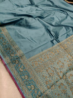 Aqua Blue Shade Paper Silk Pashmina Border & Anchal Banarasi