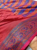 Bridal Red Shade Paper Silk Pashmina Border & Anchal Banarasi