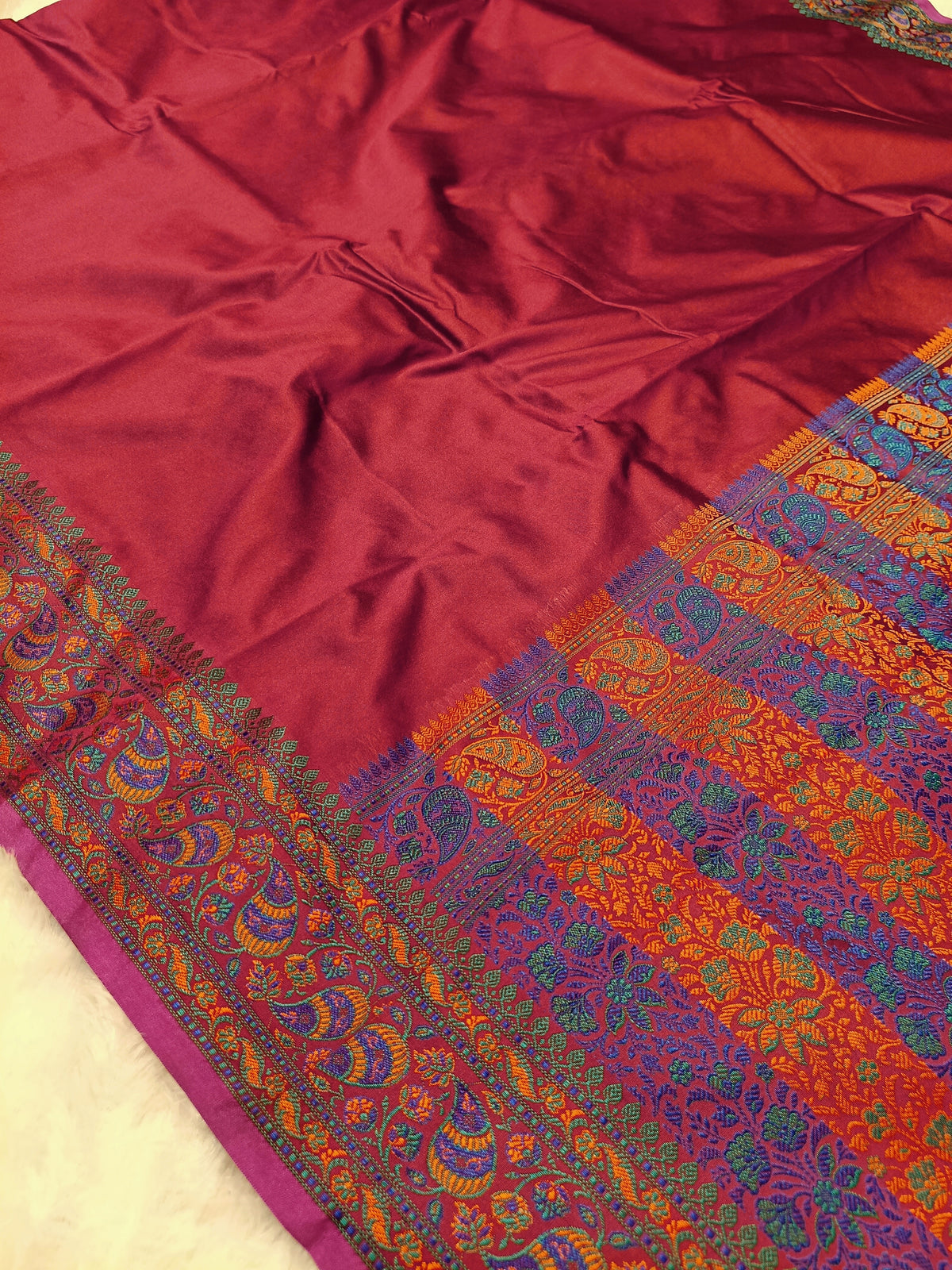 Bridal Red Shade Paper Silk Pashmina Border & Anchal Banarasi