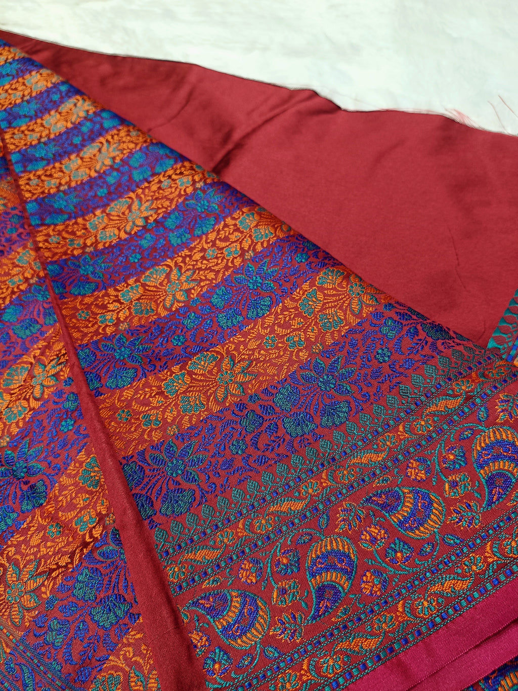 Bridal Red Shade Paper Silk Pashmina Border & Anchal Banarasi