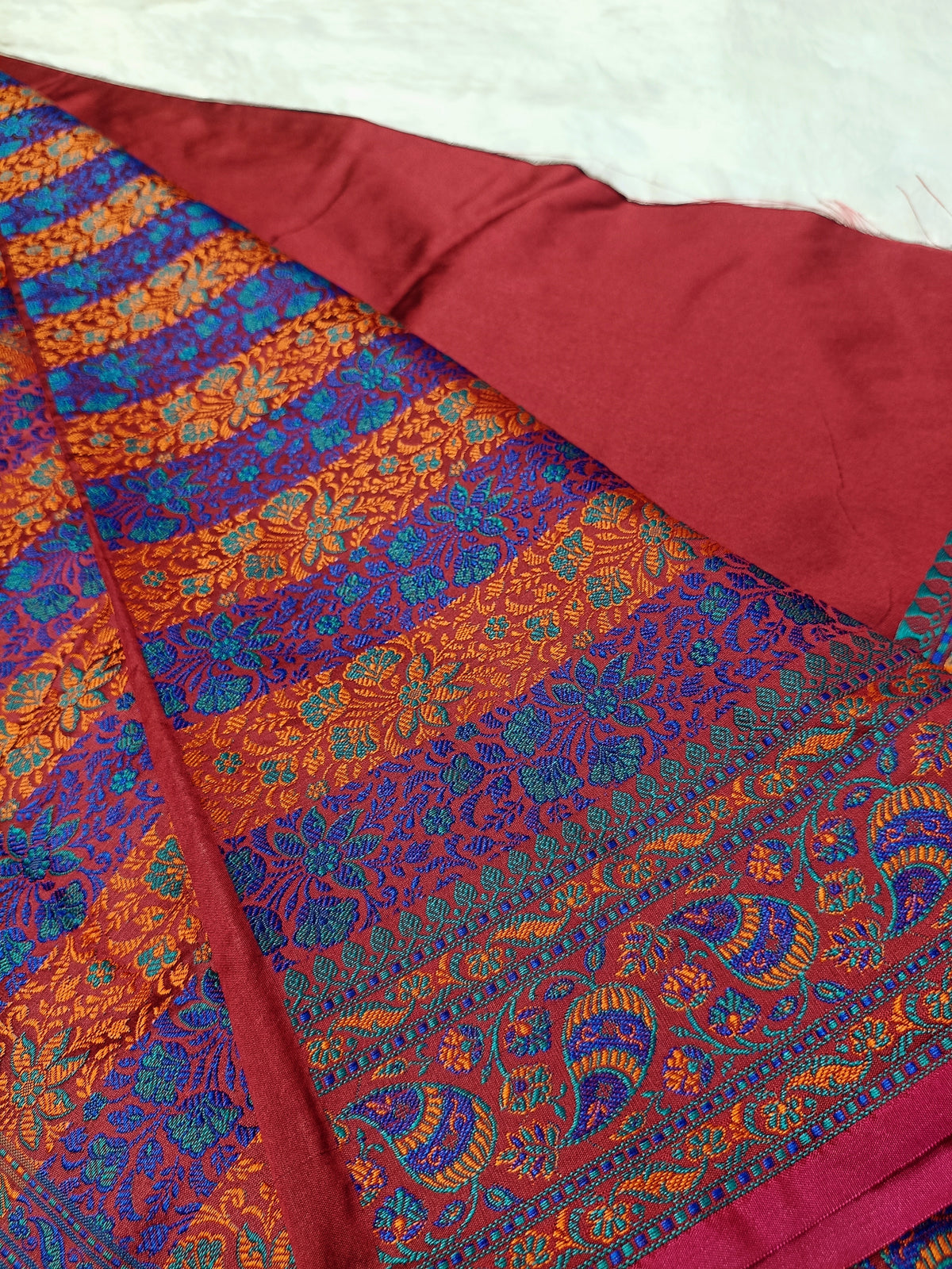 Bridal Red Shade Paper Silk Pashmina Border & Anchal Banarasi