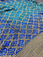 Dual Shade Royal Blue Handwoven Khaddi Chiffon Rai Dana Bandhani Saree