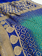 Dual Shade Royal Blue Handwoven Khaddi Chiffon Rai Dana Bandhani