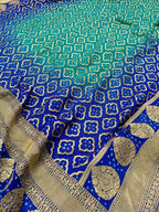 Dual Shade Royal Blue Handwoven Khaddi Chiffon Rai Dana Bandhani